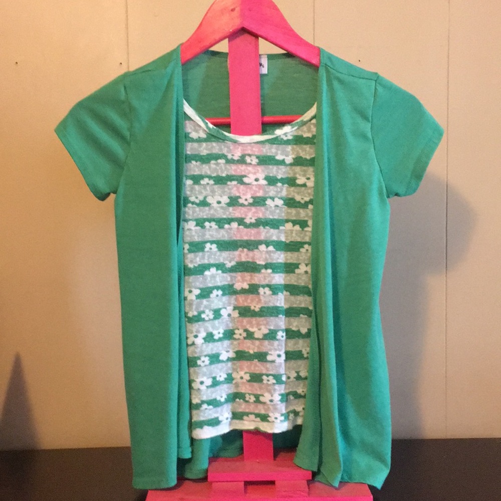 Urban Rose green and white flower kids shirt.